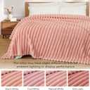 Exclusivo Mezcla Queen Size Flannel Fleece Blanket, Super Soft Striped Jacquard Bed Blanket, Lightweight Fuzzy Cozy for All Seasons, 90x90 Inches, Pink