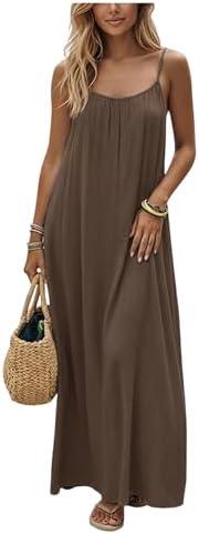 SHENHE Women's Open Back Spaghetti Strap Beach Maxi Dress Loose Flowy Vacation Sundress, XL