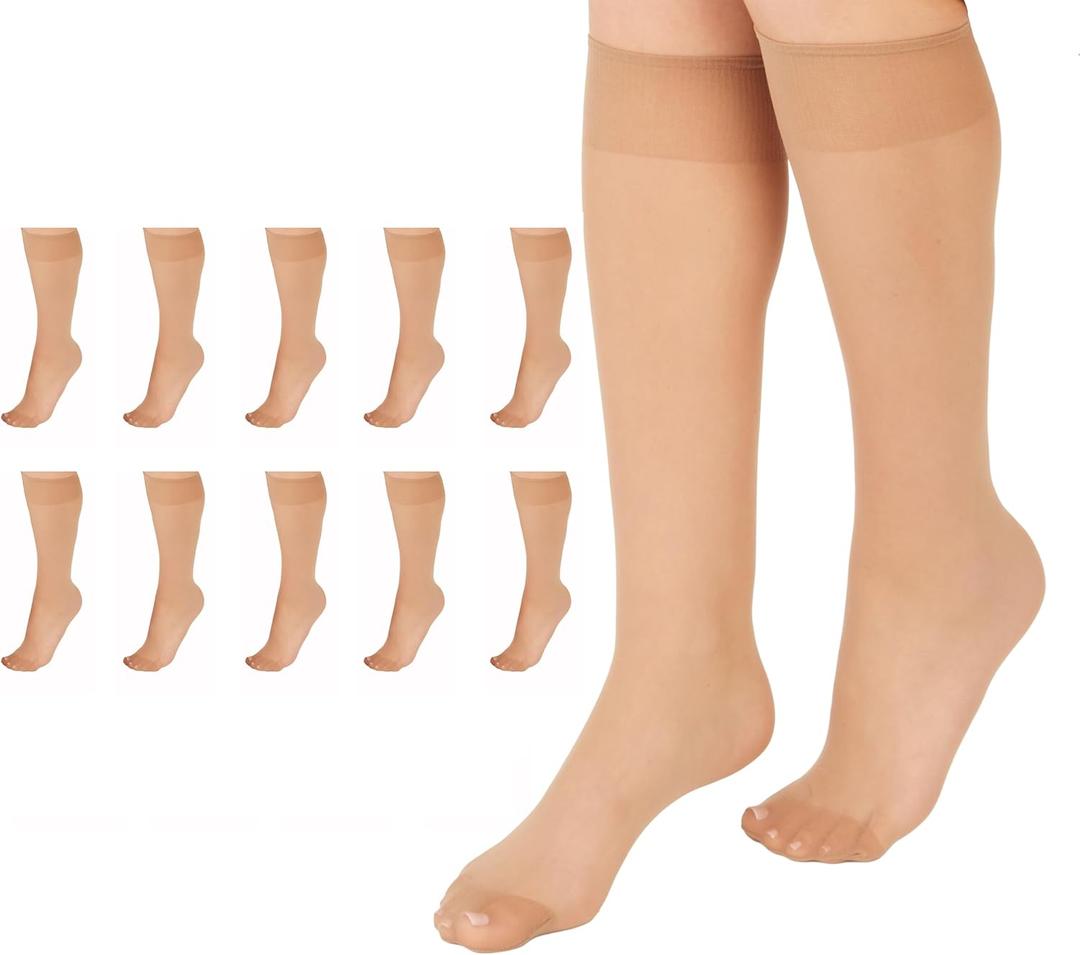 L'eggs Everyday Women's Knee High Stockings, Reinforced Toe, 100% Nylon, One Size (Nude (Pack of 10))