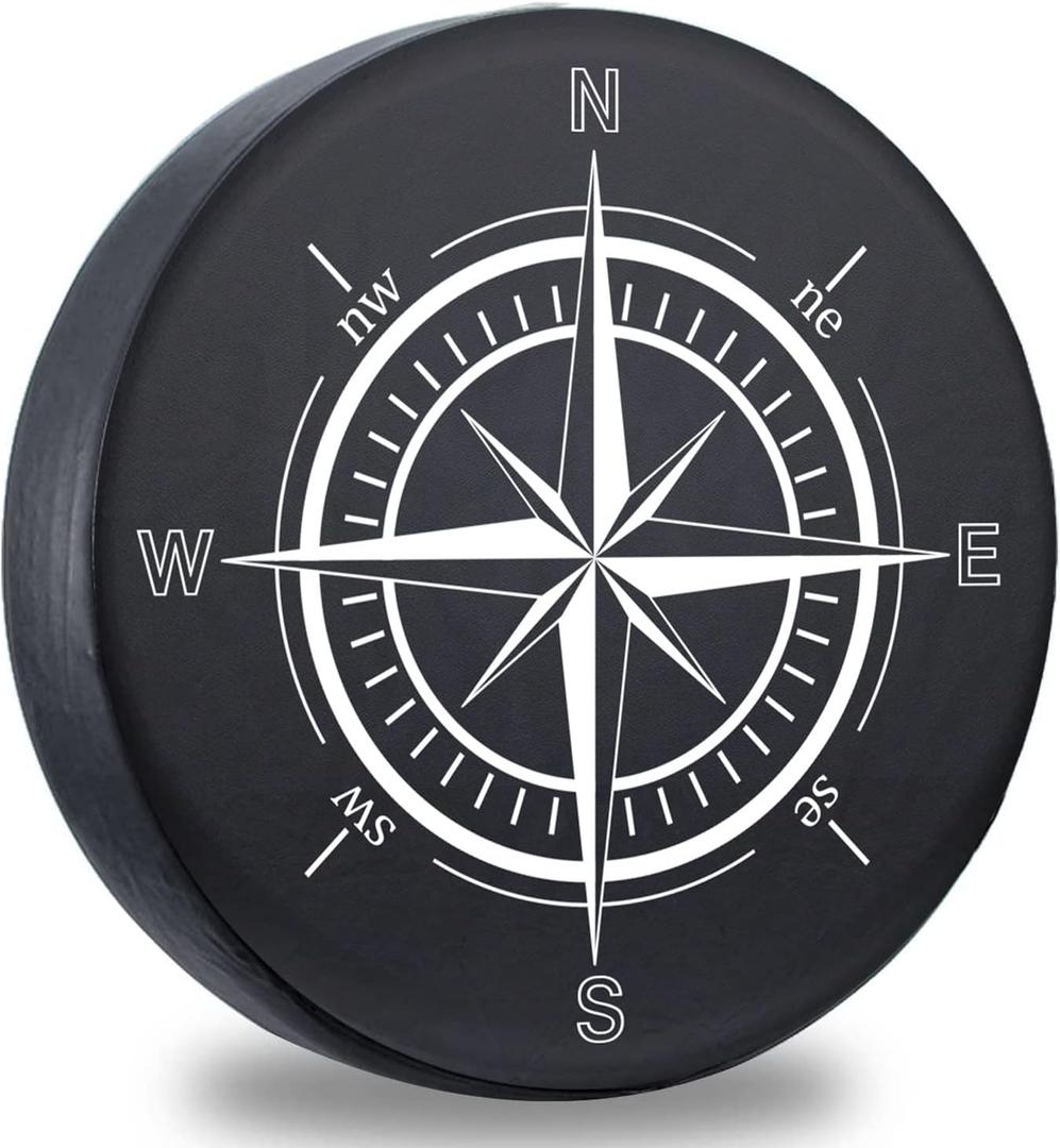 DKIIGAME Spare Tire Cover, Weatherproof Vinyl Leather Wheel Cover for Jeep Wrangler Sahara, Hummer H3, Toyota FJ, Trailer, RV, SUV, Truck (32"-33" Compass Print)
