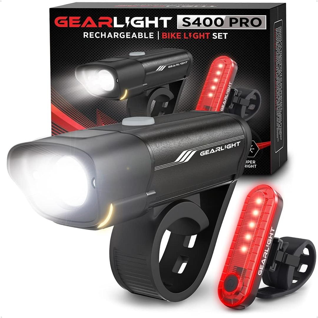 GearLight Rechargeable Bike Light, Bike Headlight and Tail Light Set, Powerful Front and Back Lights for Night Riding Safety, Night Riding Accessories, White Elephant Stocking Stuffer for Men GearLight Rechargeable Bike Light, Bike Headlight and Tail Light Set, Powerful Front and Back Lights for Night Riding Safety, Night Riding Accessories, White Elephant Stocking Stuffer for Men