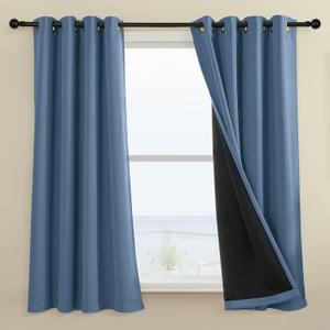 Rutterllow 100% Blackout Curtains 52x45 inch 2 Panels, Short Blackout Curtains for Living Room, Solid Thermal Insulated Noise Reduction Window Treatment Drapes for Bedroom/Kids Room(Stone Blue)