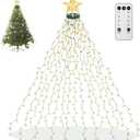 aneeway Christmas Tree Lights with Star Toppers, 410 LED Christmas Lights with 8 Modes & Memory Function, 6.6FT x 16 String Lights with Remote Control & Timing for Xmas Ornaments - Warm White