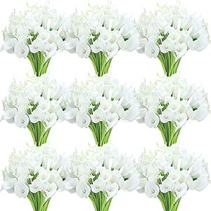 Janinka 60 Pcs Artificial Calla Lily Flowers Bulk Realistic Silk Calla Lilies Bouquet, 14 Inch Faux Flowers for Wedding, Home Decor, Party Centerpieces, Waterproof PU Material (White)