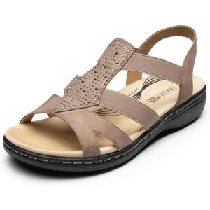 DREAM PAIRS Women's Comfortable Arch Support Dressy Flat Sandals Elastic Open Toe Walking Shoes for Summer (8.5, Taupe) DREAM PAIRS Women's Comfortable Arch Support Dressy Flat Sandals Elastic Open Toe Walking Shoes for Summer (8.5, Taupe)