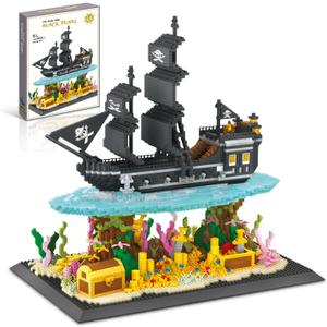 Pirates Ship Model Building Blocks Kits,Classic Mini Micro Blocks Building Set,4059PCS+,MOC Black Pearl Sailboat with TreasureCollectible Display Model, Great Gift for Adults/Teens