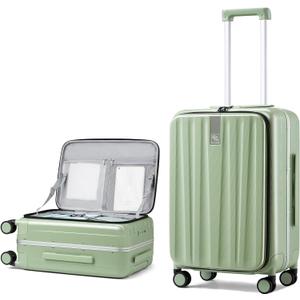 Hanke 24 Inch Checked Luggage PC Hard Shell luggage Top Opening Aluminum Frame Travel Luggage Suitcases with Wheels for Woman Men.(Bamboo Green)
