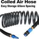 Heavy Duty Polyurethane Recoil Air Hose 1/4 in x 50 ft, Lightweight, Flexible Compressor Hose with Universal Quick Coupler, Plug and Bend Restrictors, Gray