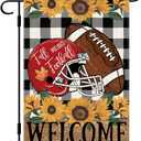 DLZDN Fall Football Welcome Garden Flag Thanksgiving Sunflower Garden Flag Autumn Sports Game Day Yard Flag 12×18 Inch Double Sided Vertical Buffalo Plaid Farmhouse Yard Seasonal Holiday Outdoor Decor