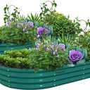 2 Pack 8x4x1FT Galvanized Raised Garden Bed Kit Oval Metal Ground Planter Box Outdoor Bottomless Planter Raised Beds for Vegetables Flowers Herbs Fruits, Green