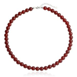 Natural Red Agate Choker Necklace Sterling Silver 8MM Round Beads Strand Necklace for Women (8 MM //45+5 CM)