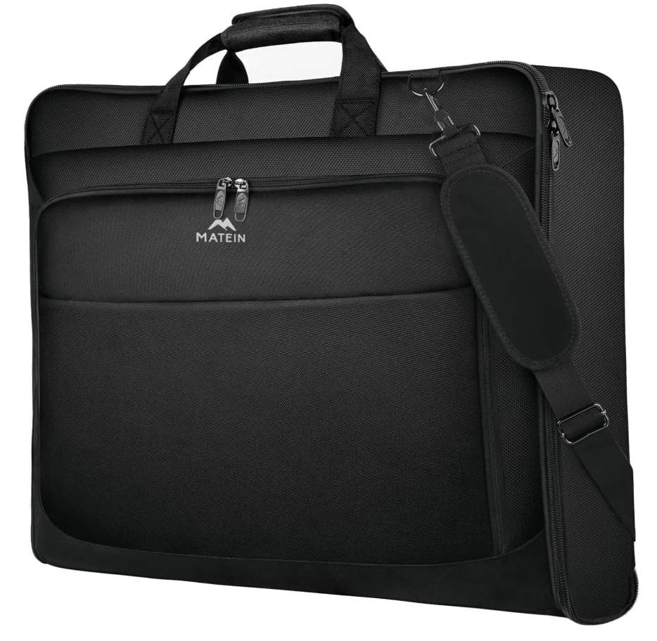 MATEIN Garment Bag for Travel, Large Carry on Garment Bags with Strap for Business, Waterproof Hanging Suit Luggage Bag for Men Women, Wrinkle Free Suitcase Cover for Shirts Dresses Coats, Black