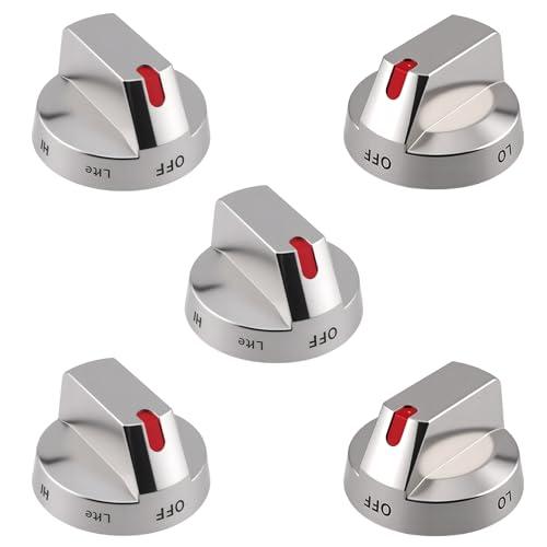【5-Pack】 Upgraded DG64-00473A Burner Control Dial Knob Range Oven Replacement Compatible with Samsung Gas Range/Oven/Stove,Sturdy Stainless Steel Reinforcement Ring.