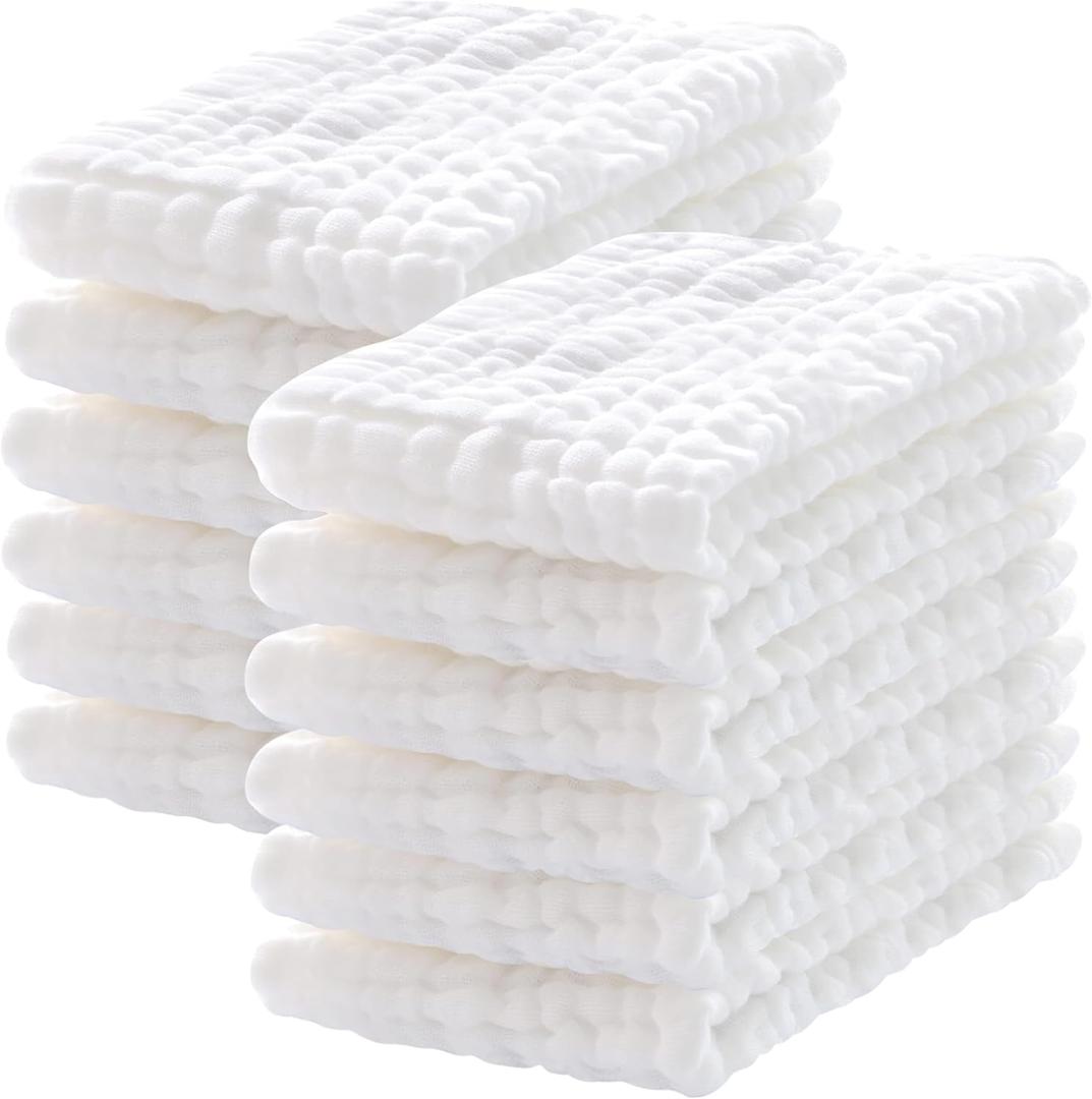 12 Pack Muslin Burp Cloths 100% Cotton Muslin Cloths Large 20''x10'' Extra Soft and Absorbent Baby Burping Cloth - White (10x20 Inch (Pack of 12))