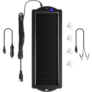 Sunway Solar Car Battery Trickle Charger & Maintainer 12V Solar Panel Power Battery Charger With Cigarette Lighter Plug Battery Clamp For Car Automotive Motorcycle Boat Marine Snowmobile Watercraft RV