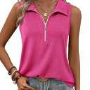 Vivilli Womens Ribbed Tank Top Zipper V Neck Dressy Casual Blouses Sleeveless Camisole Tops Work Tank Polo Shirts (Large)