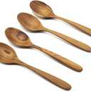 FAAY 4 Pcs Teak Wooden Spoons, 8 Inch Wood Soup Spoons Handcraft from High Moist-resistance Teakwood | Healthy Wooden Spoons for Eating
