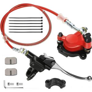 Left Hydraulic Disc Brake Caliper 50" Hose Tube Master Cylinder Brake Pad Kit for Baja Doodle Bug DB30 Blitz for Predator 79CC 97CC 100CC 212CC 2.8hp Mini Bike Dirt Bike Red