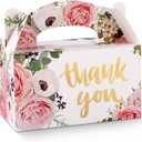 SOSFKIM Treat Boxes - 24 Pack Floral Design Embossed Gold Foil Cardboard Boxes - Party Favor Boxes Gable Boxes Perfect For Wedding, Birthday, Christmas, Celebrating 6.3x3.5x3.5 Inch