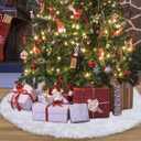 CCINEE 48 Inch Christmas Tree Plush Skirt with Large White Faux Fur Snow Xmas Tree Skirt Decor for Christmas Party Home Holiday Decoration Supplies
