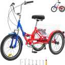 VEVOR Folding Adult Tricycle,Adult Folding Trikes, 3 Wheel Cruiser Bike with Large Basket & Adjustable Seat, Shopping Picnic Foldable Tricycles for Women, Men, Seniors
