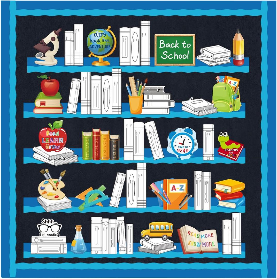 Fuutreo 60 Pcs Reading Bookshelf Classroom Bulletin Board Decoration Set Inspirational Motivational Classroom Decor Reading Corner Library Bulletin Board Set for Back to School Chalkboard Decoration