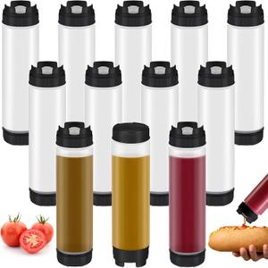 Sabary 12 Pcs Inverted Condiment Squeeze Bottles 16 oz Plastic Squeeze Bottle for Sauces Large Valve No Leak Refillable Dispenser Ketchup Syrup Self Sealing Dispenser for Restaurants Kitchen Catering