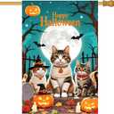 IVN Halloween Cat Garden Flag 28 x 40 Inch Double Sided House Flag with Moon Pumpkin and Bat Design for Spooky Outdoor Porch Decor