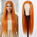 Highlight Straight Wig Human Hair, Lace Front Wigs for Women Pre Plucked, Glueless Natural Hairline Straight Human Hair Wig 30 Inch Orange