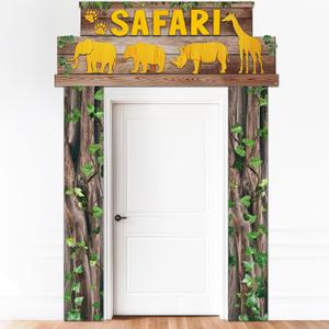 3pcs Jungle Themed Party Door Hanging Banner Wild Animal Birthday Decorations Safari Animals Door Covers Safari Themed Backdrops Porch Sign Decorations for Zoo Party Baby Shower Boys Girls