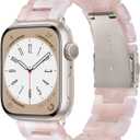 V.R.HOPE Resin Watch Band Compatible with Apple Watch Band for Women 38mm 40mm 41mm 42mm Starlight Fashion Lightweight Bracelet Strap for iWatch Series 11/10/9/8/7/6/5/4/3/2/1/SE3 (Pink floral)