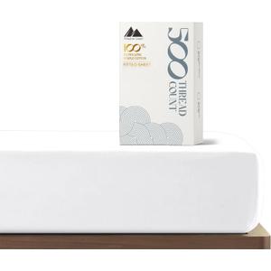 Mayfair Linen 100% Cotton Queen Fitted Sheet Only - 500 Thread Count Cotton Fitted Sheet Queen, Luxuriously Soft, Durable, Cooling 16" Deep Pocket Sateen Weave Bottom, Luxury Hotel Quality - White
