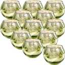 12 Pcs Green Candle Holder for Wedding Decor- Sage Green Mercury Glass Votives for Bridal Shower, Tea Party Table Centerpieces, Vintage Rustic Wedding