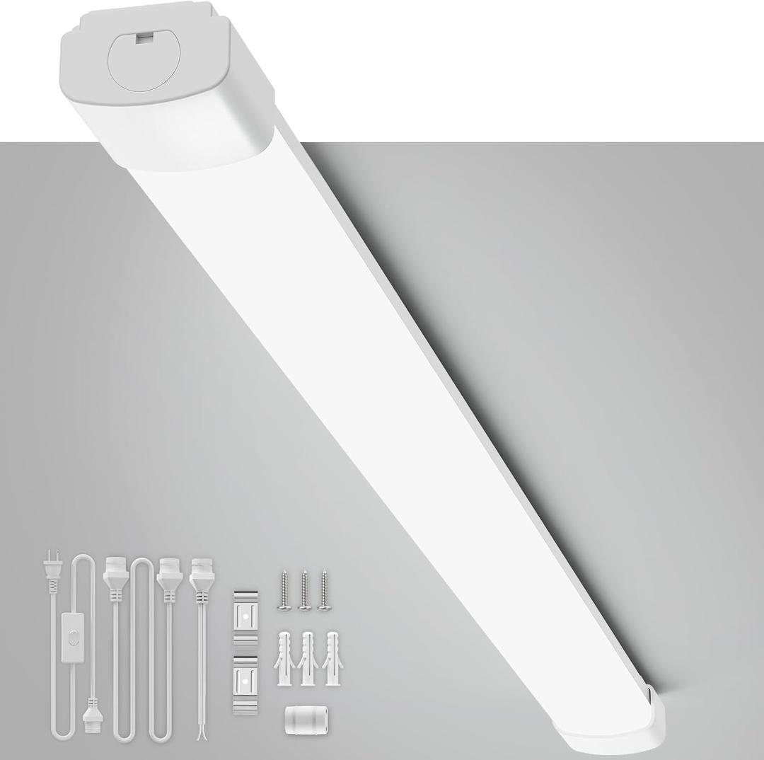 Plug in Light 4FT Linkable LED Utility Shop Light Fixture, 5000K Plug in Ceiling Light, 36W Overhead Lighting Bar for Room Workbench Cabinet Closet Garage, IP65 Waterproof TubeLight