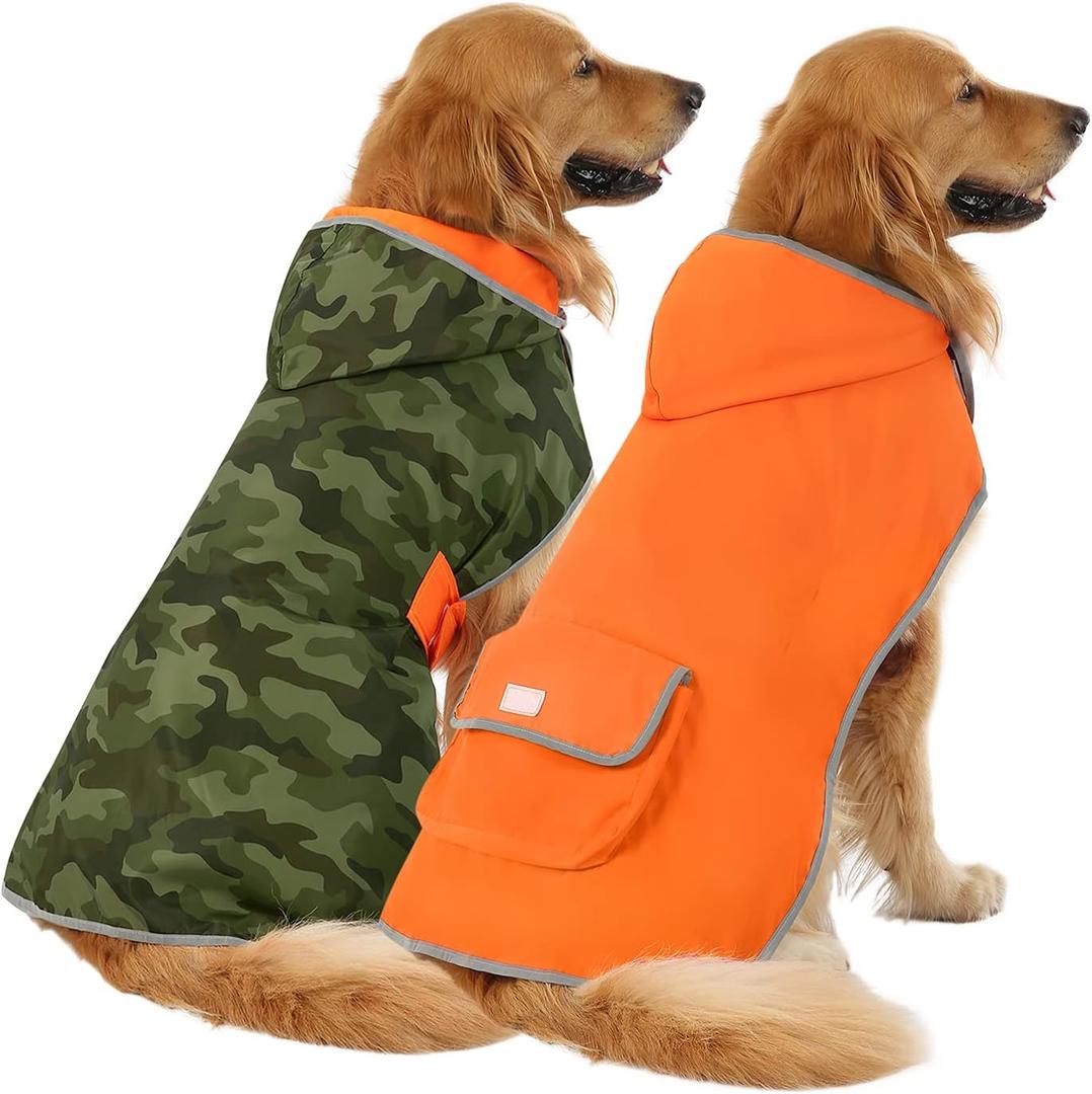 HDE Reversible Dog Raincoat Hooded Slicker Poncho Rain Coat Jacket for Small Medium Large Dogs Camo Orange - XXL