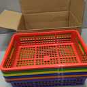 Fun Express Stackable Storage Bins 13x9.75x3 Inch - 6 Pack Colorful Plastic Storage Baskets with Handles for Classroom Organization | Paper Trays for Teachers, Office Storage & Home Organizing