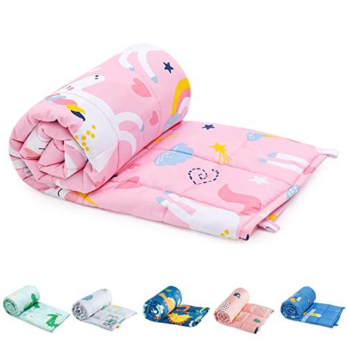 Sivio Weighted Blanket | 100% Cotton & Premium Glass Beads | 36"x 48" 5lbs | Washable Breathable Heavy Cooling Blanket for Hot & Cold| Pink Unicorn