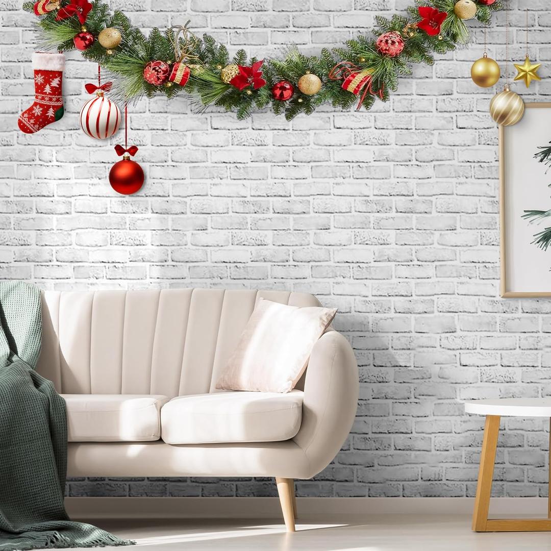 Anmon Brick Peel and Stick Wallpaper White Brick Contact Paper 17.7" x 393", Self Adhesive Removable Christmas Brick Faux Contact Paper, Vinyl Film Roll for Walls Backsplash Home Decoration