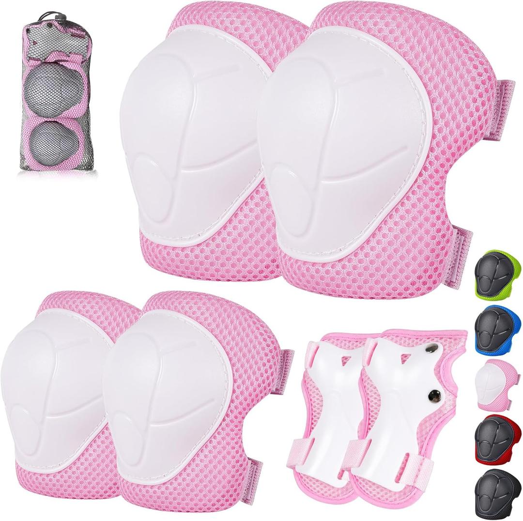 Kids/Youth Knee Pads and Elbow Pads Set with Wrist Guard 3 in 1 Kids Protective Gear Set for 3-14 Years for Skateboarding, Skiing, Cycling, BMX Biking, Running, Scooter,  Pink, S（3-8 Years）