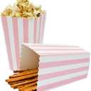 Crystallove 24pcs Striped Paper Popcorn Boxes for Party Favor Supplies (Pink)
