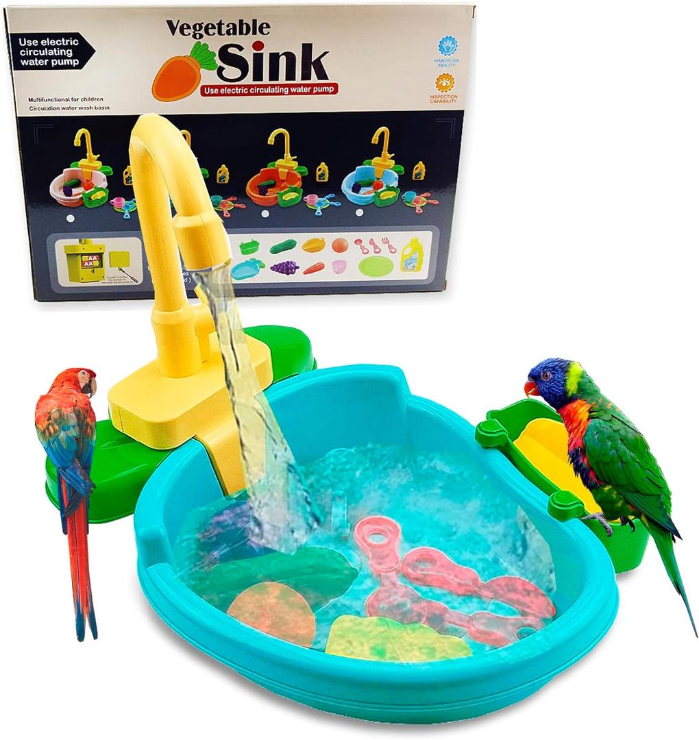 Parrot Shower, Parrot Bird Bathtub, Automatic Bird Bathtub Pet Bath Pool with Faucet, Bird Bathtub Swimming Pool Toy Bath Shower Water Dispense for Ferret, Goldfinch (Green) (Green)