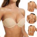 Women's Strapless Bra Push Up-Non Slip Invisible Underwire Low Back Multiway Support Padded Plunge Bra for Comfort Lift (32DDD, Nude)