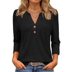 ATHMILE Womens Plus Size Tops 3/4 Length Sleeve Button Down Henley Shirts Business Casual Outfits Fashion Blouses, 2XL
