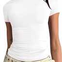 BAIGRAM Womens Basic Slim fit Crop Top Tee Shirt Short Sleeve Workout Round Neck Cropped Tshirt (Medium, White)