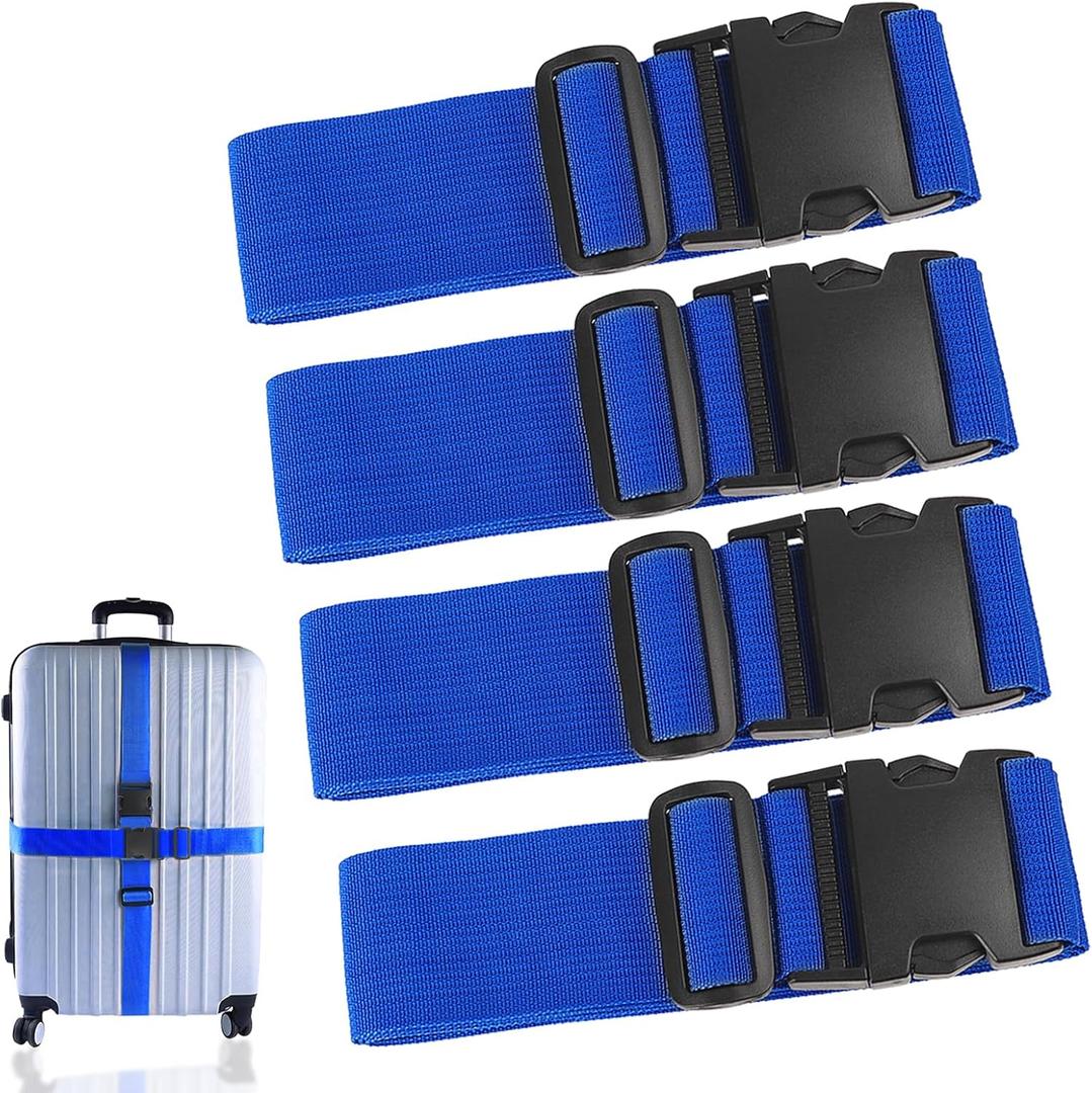 4Pcs Luggage Straps for Suitcase Travel Accessories TSA Approved, 80In Long Belts to Keep Your Suitcase Secure, Adjustable Bag Straps with Quick-Release Buckle for Travel Bag Closure, Blue (L80" x W2")