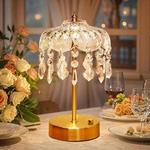 Vintage Lamp, 3 Colors 10 Brightness Crystal Lamp Flower Lamps, 3600mAh Rechargeable Lamps Cordless Lamps Bedroom Kitchen Bathroom, Desk Decor for Women, Valentines Day Gifts Valentines Gifts for Her (Gold)