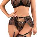 txsrbsj Sexy Women's Lingerie Sets with Garter Belt 3 Piece Teddy Bodysuit with Metal Chains, Push Up Exotic Sleepwear (Black, M)