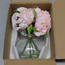 Hollyone Pink Peonies Artificial Flowers with Vase Faux Flowers Peony Fake Flowers Silk Flower Arrangements in Glass Vase with Faux Water for Home Decor Bathroom Table Centerpiece Shelf Decorations