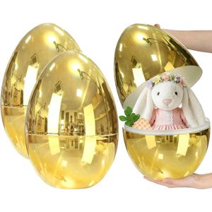 2 Pcs 14 Inch Jumbo Golden Metallic Easter Eggs Fillable Extra Large Empty Plastic Eggs for Basket Party Supplies Surprise Egg Easter Hunt Decor