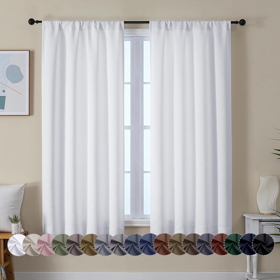 Simplebrand Ava Pure White Curtains for Bedroom 63 Inch Length 2 Panels Set, Light Filtering Window Treatment, Light Filtering Curtain Drapes, Soft Casual Rod Pocket Privacy Curtains, W40 x L63 Inch